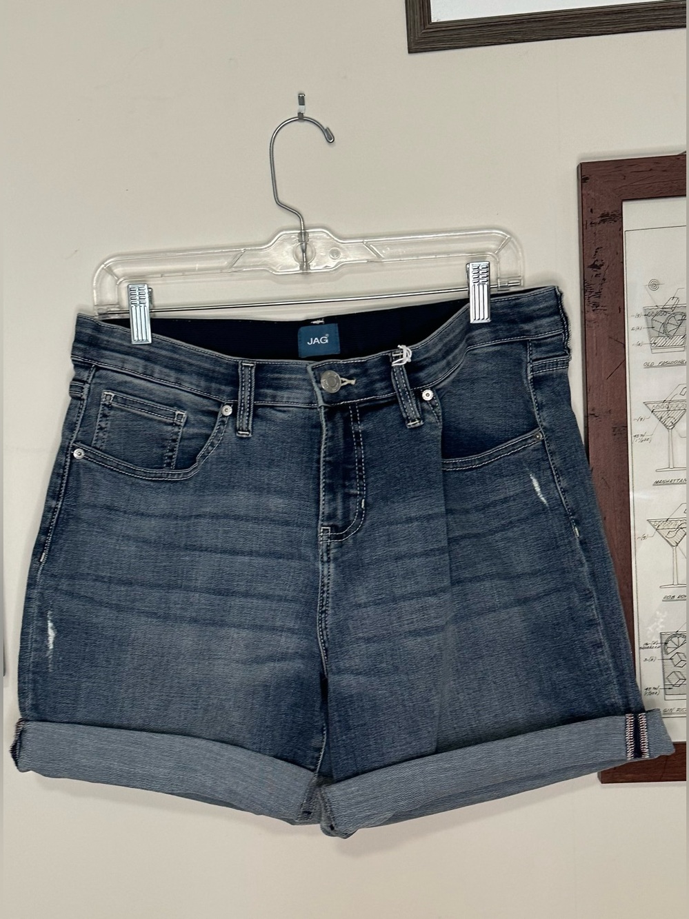 Jag Jeans Faded Blue Mid Rise Boyfriend Rolled Hem Denim Shorts New with Tags